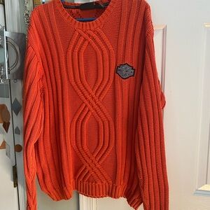 Harley Davidson Orange 100% Cotton Crew Neck Pullover Sweater Men L